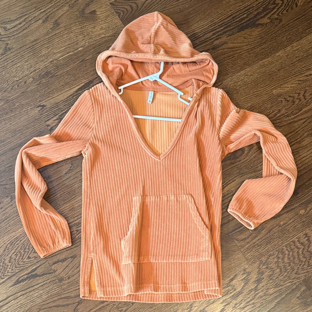 Corded Hood Ribbed Pullover